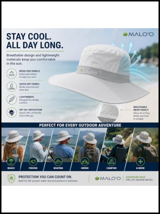 UPF 50+ Sun Hat with Neck Coverage, Foldable for Travel